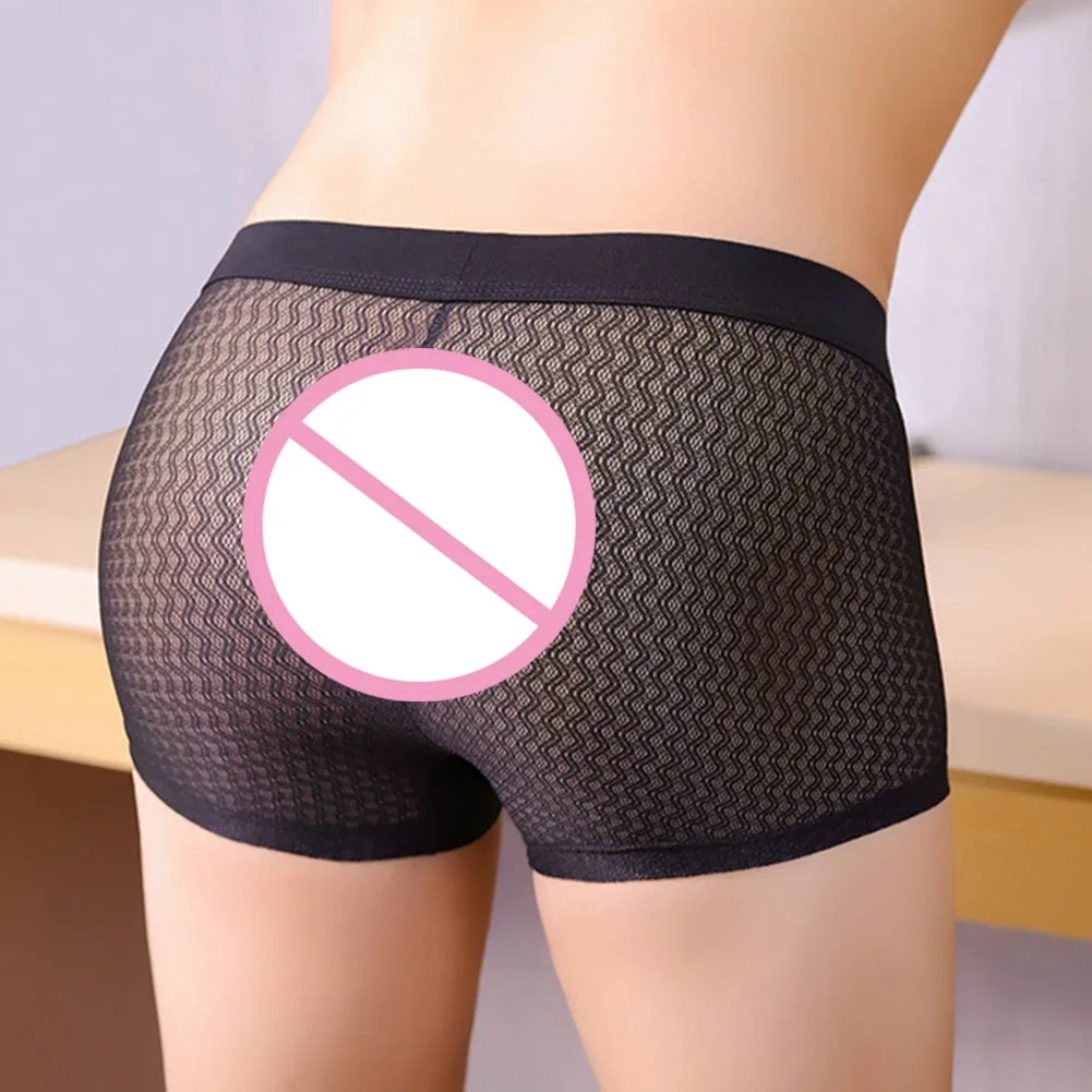 

Men's Sexy Mesh Mid-Waist Underwear Ultra Thin Sissy Pouch Boxer Briefs Solid See Through Underpants Male Breathable Panties