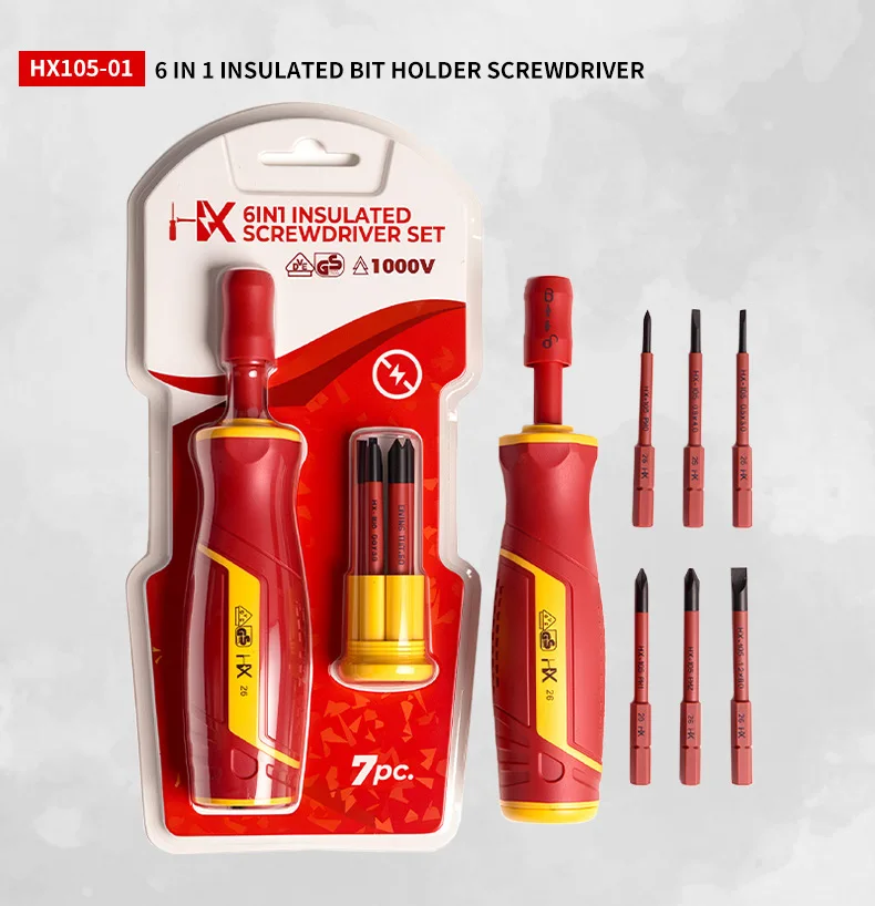 6-in-1 VDE-isolierter Schraubendreher-Bit-Satz, Schnellwechsel-Schraubendreher-Set, isolierter Schlitz- und Kreuzschlitzschraubendreher – Detail 3