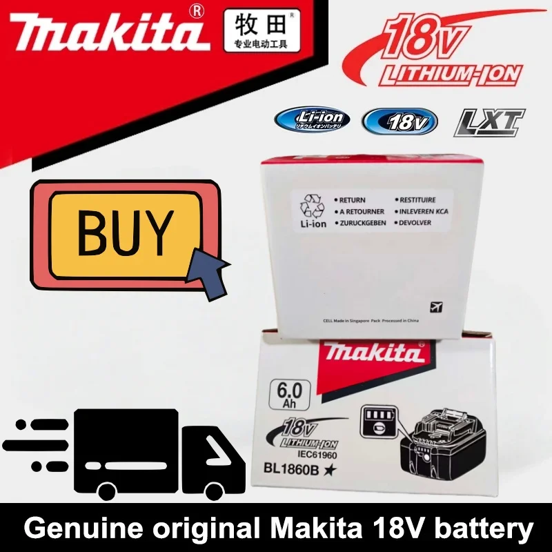 

Genuine Makita 18V 6.0Ah Battery, Replacement for BL1830 BL1840 BL1850 BL1860B, Power Tools Battery