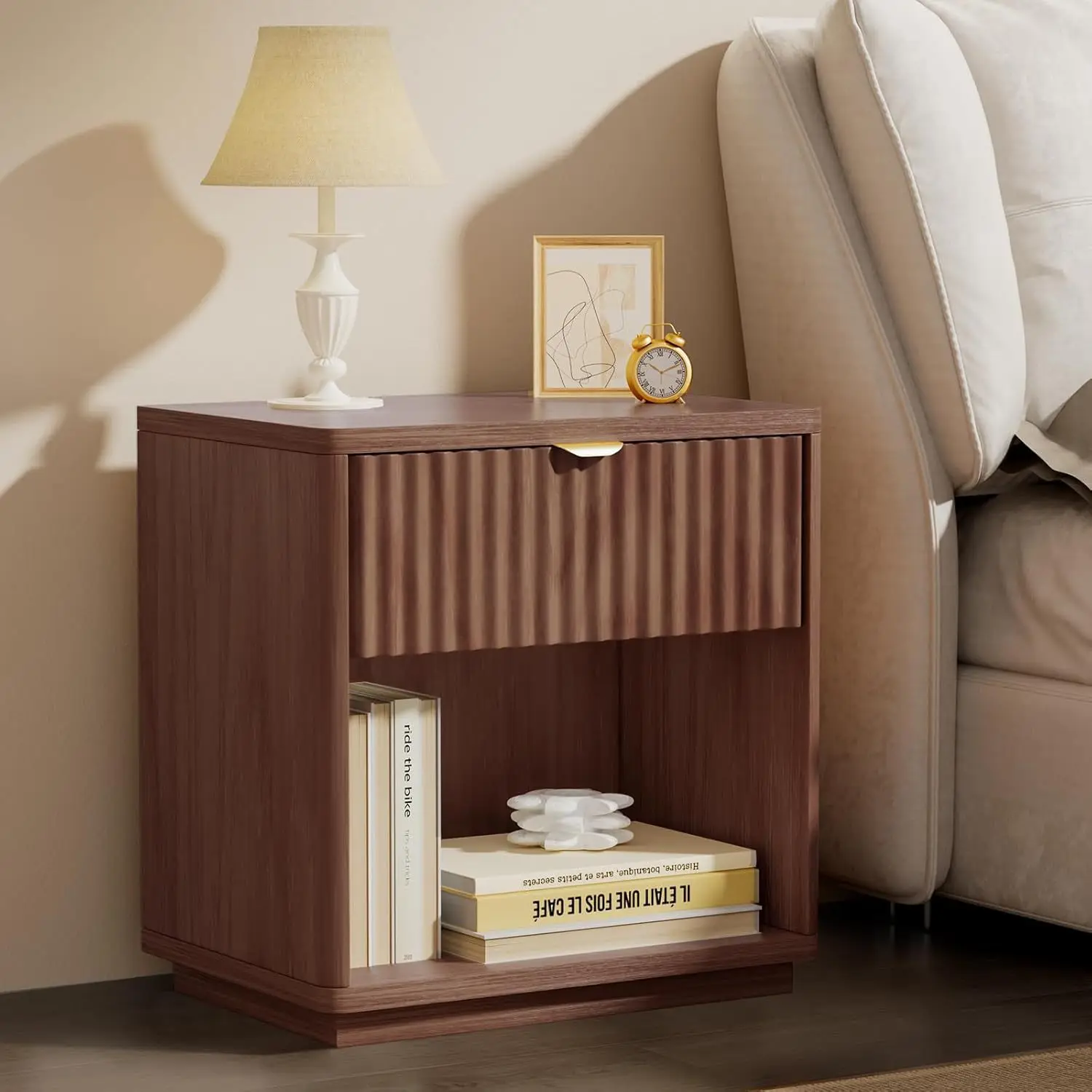 Bedside table blister process with drawers Simple American bedside table with sockets