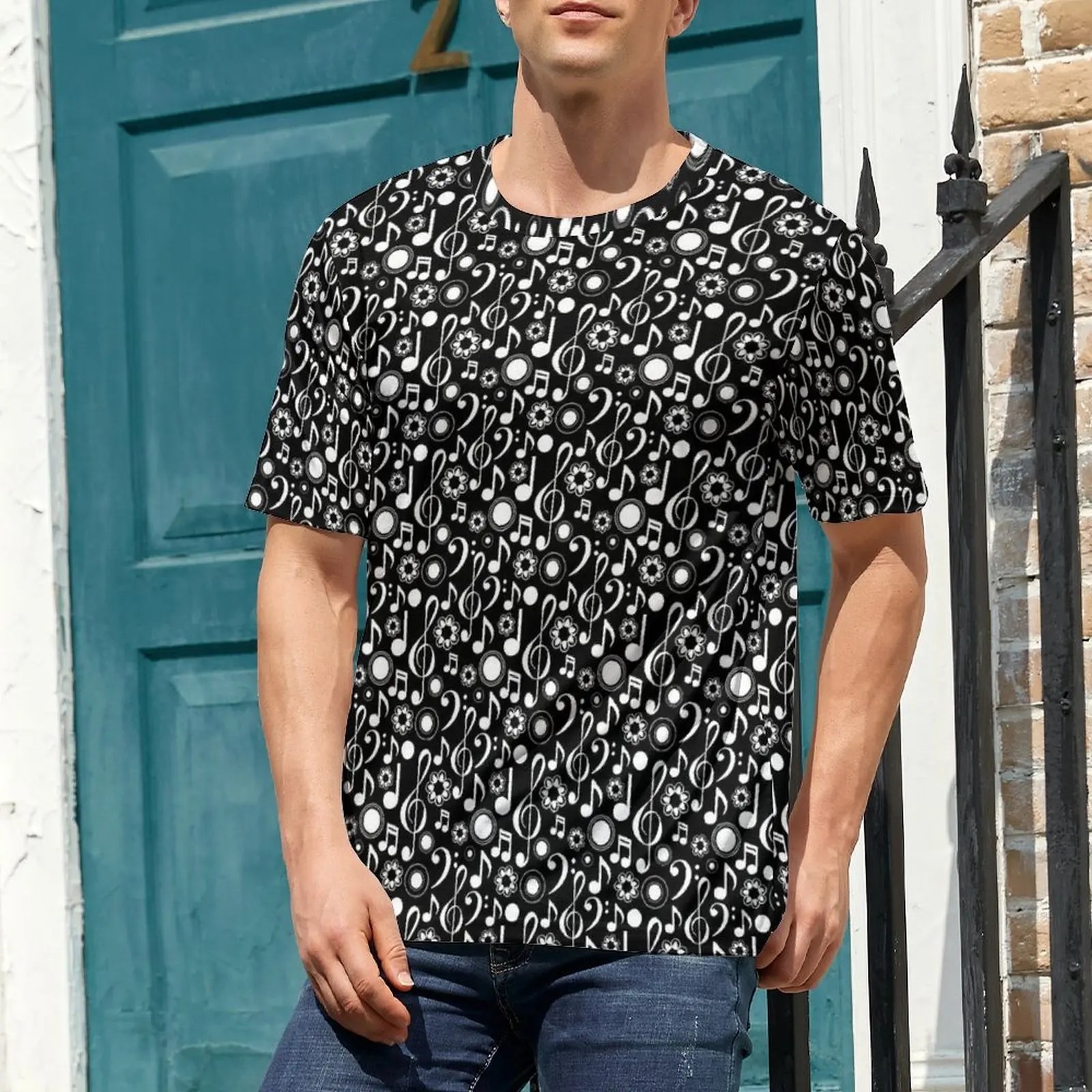 Summer T-Shirt Music Notes T Shirts Musician Print Casual Popular Tee Shirt For Man Short-Sleeved Graphic Plus Size Clothes