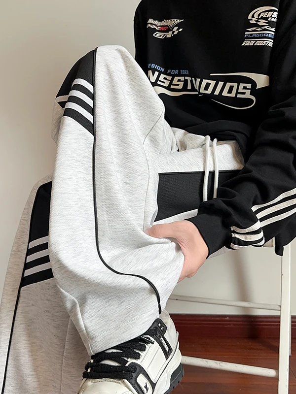 

American Sle Casual Patchwork Men's Straight Leg Spor Pants Spring Autumn Loose Wide Leg Trousers Faion Design Sense