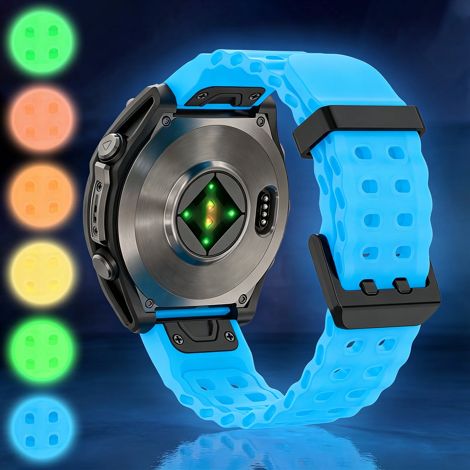 Светящийся ремешок для часов 22/26 мм, совместимый с Garmin Fenix 6/6X/7X/Fenix 8 (51 мм, 47 мм), Fenix 5X/5X Plus/6X Pro.