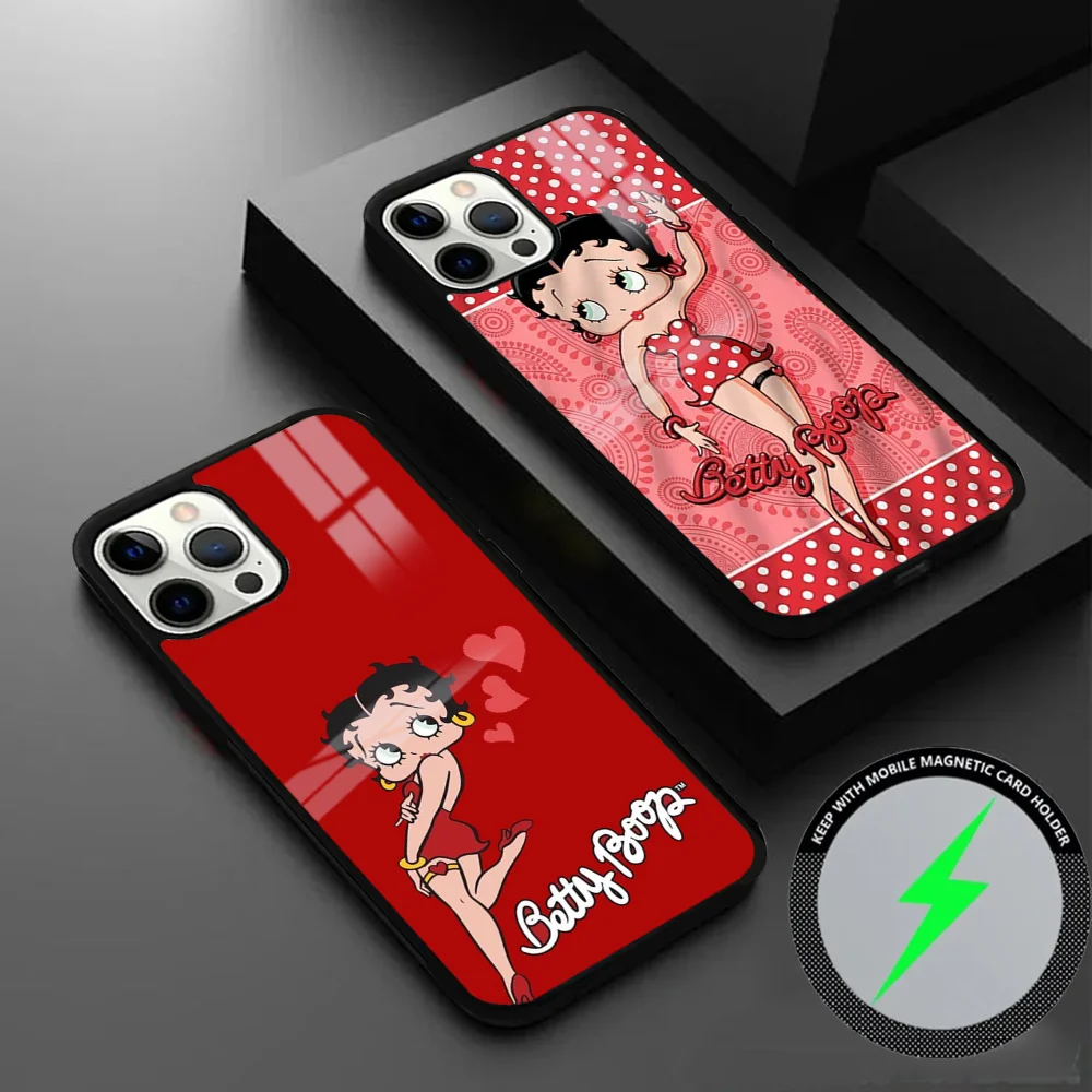 B-Betty B-Boop Phone Case For IPhone 16 15 14 13 12 11 Pro Max Plus Mini Magsafe Mirror Wireless Magnetic Cover