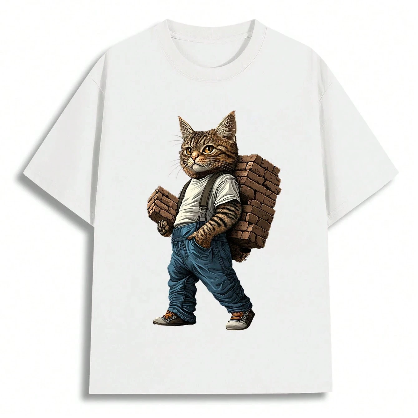 Camisetas divertidas para hombre, camiseta de algodón con diseño de gato y albañil, estilo único, informal, conjuntos a juego para parejas, camiseta de gran tamaño, ropa de Anime
