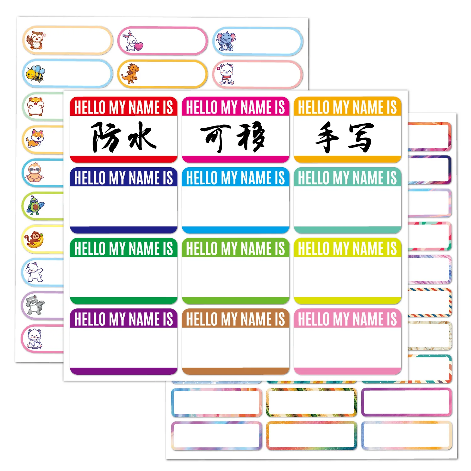 Waterproof Name Stickers for Kids Cartoon Self Adhesive Labels for Water Bottle Mesh Bag File Folder Classifying