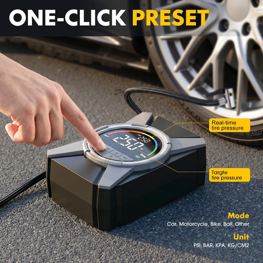 Portable Car Tire Inflator 12V Air Compressor 150PSI Digital Pump Fast Inflation CE Certified for SUV Truck Moto Bicycle Balls