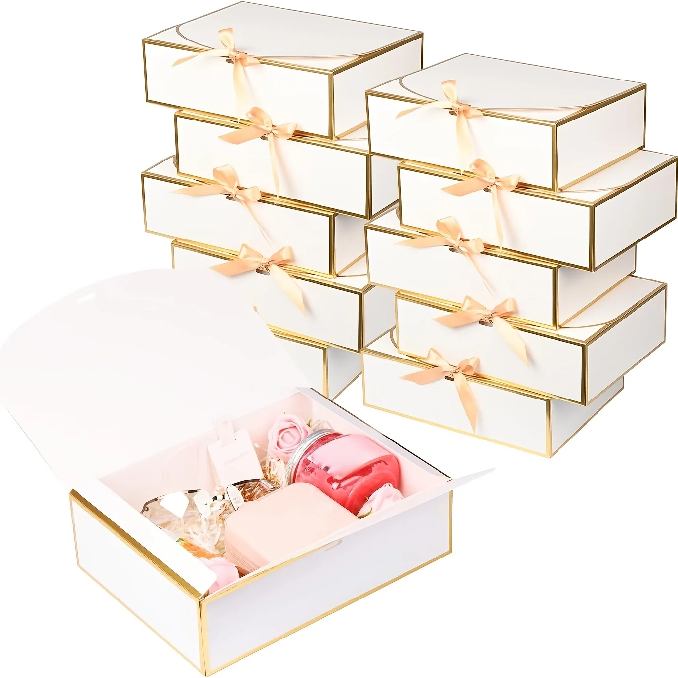 5 Sets elegante weiße Geschenkboxen, ideal für Hochzeiten, Brautjungfern-Geschenke, Einweihungsfeiern, Geburtstage, besondere Anlässe, Geschenkverpackungen