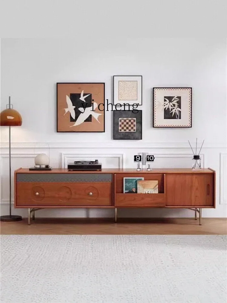 r5.13  Ruer Wood Vintage Floor-standing Solid Wood TV Cabinet Coee Table