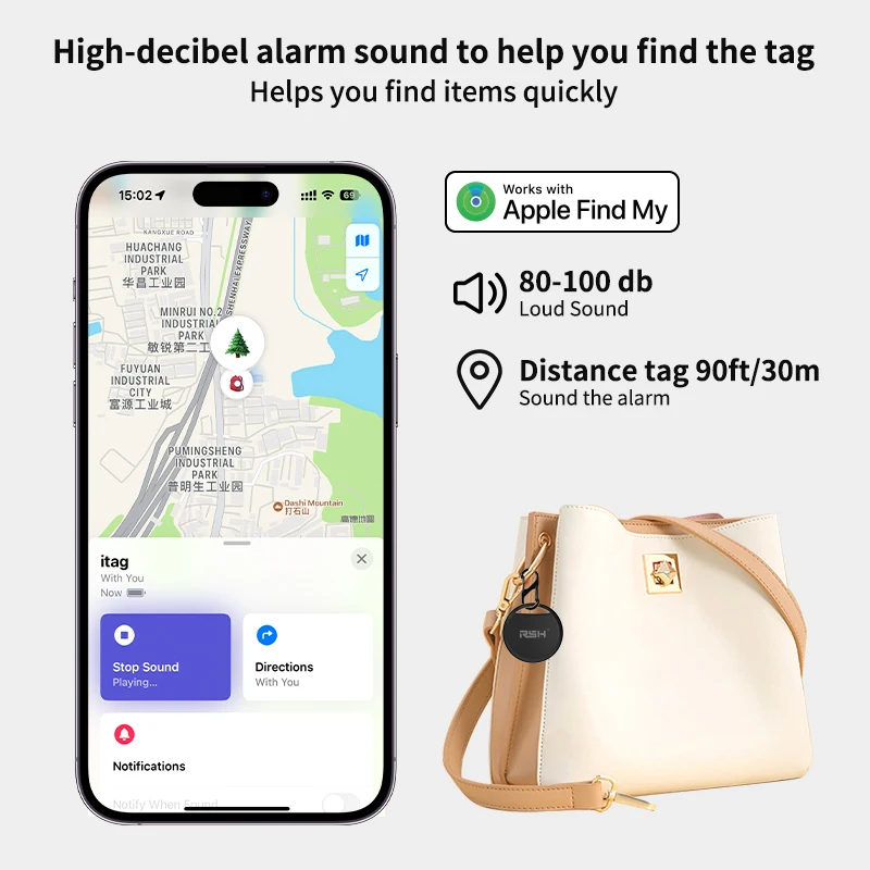 علامة RSH 4-PCS المضادة للخسارة GPS لاستبدال Apple Airtag عبر Find My App Bluetooth GPS Tracker للأمتعة IOS MFi Key Finder