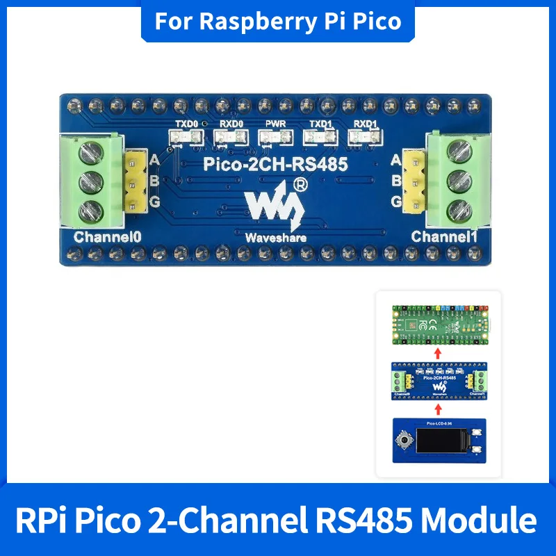 Pico-2CH-RS485 Incorporate RS485 Transceiver SP3485 Using UART Bus for Raspberry Pi Pico with Development Resources Manual