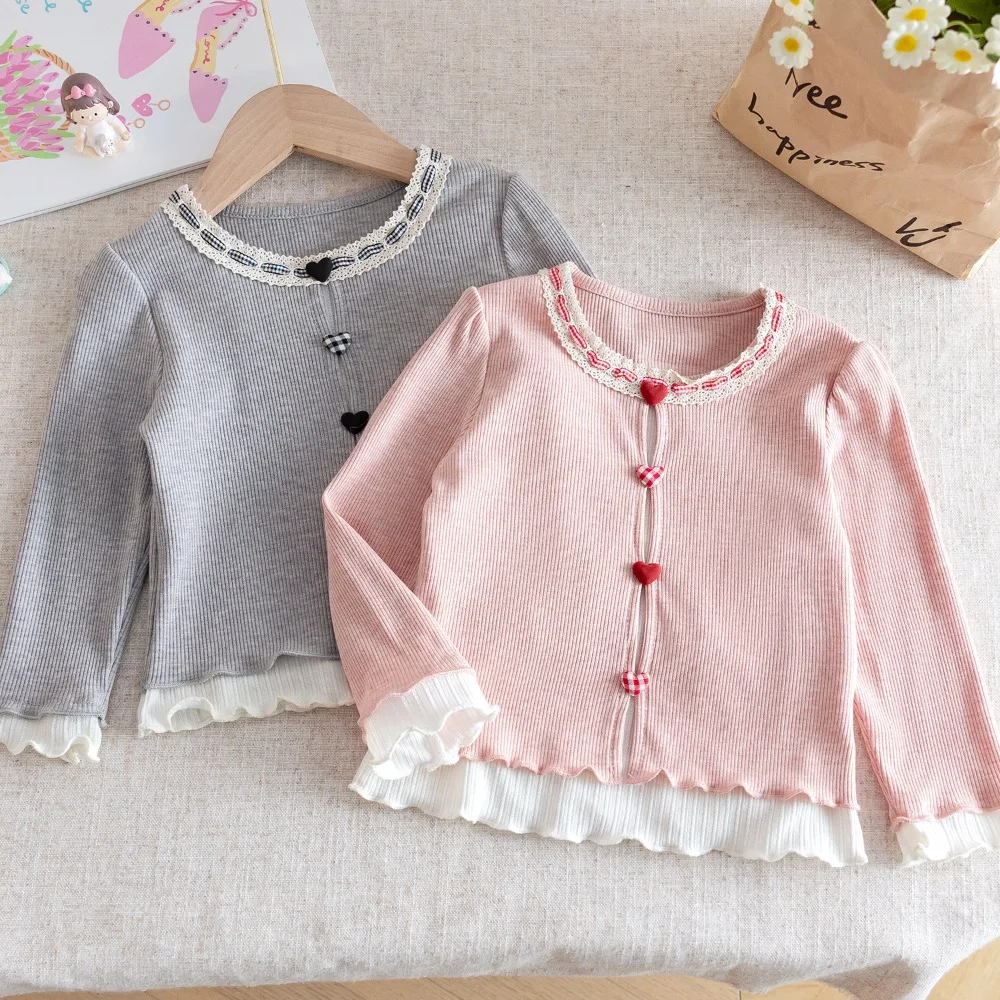 2026 Spring New Girls Long Sleeve T-Shirt, Thin Pure Cotton Fake Two Piece Basic Layering Top for Toddler Baby Little Girls