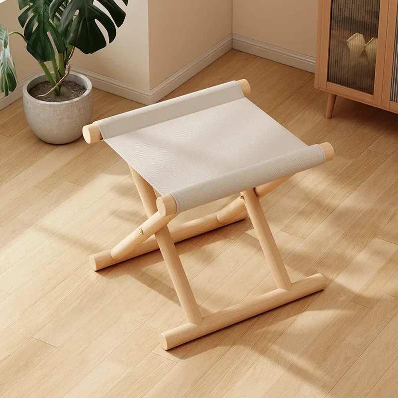 Log Mini Stool Portable Outdoor Foldable Household Simple Horse Stool Pastoral Cotton and Linen Seat Surface Small Bench