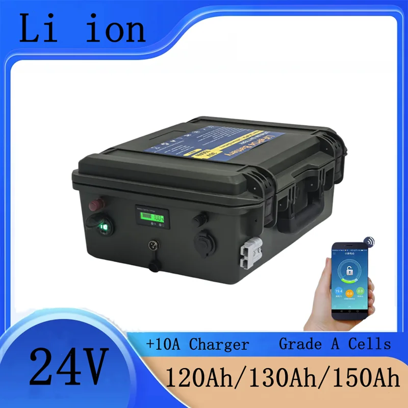 

24V 150Ah waterproof 24V 120AH Lithium ion battery 24V 130Ah li-ion for EV scooter golf cart UPS backup power +10A Charger