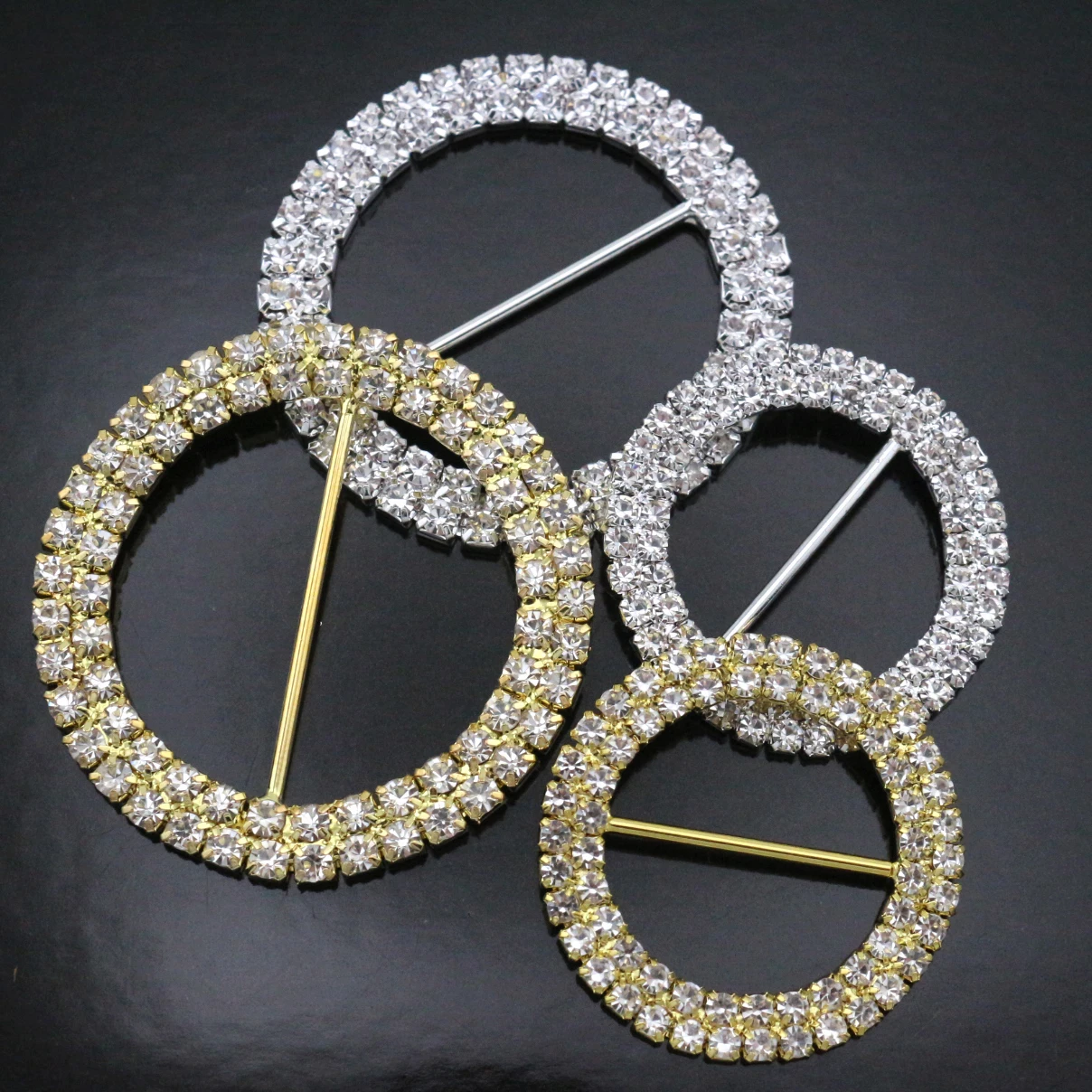 Golden 10pcs 50mm Circle Rhinestone Buckle Diamante Crystal Slider DIY Craft Supplies Wedding Invitation Card Decoration