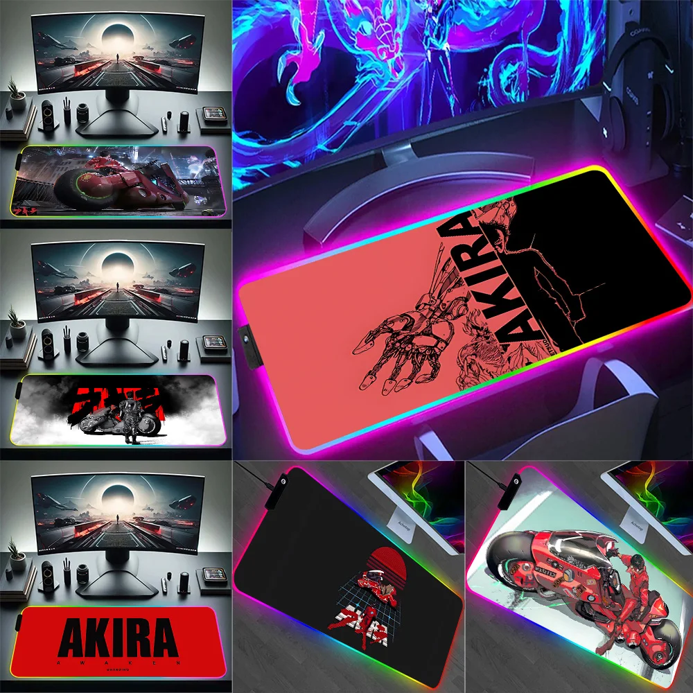 

RGB Pc Gamer Keyboard Mouse Pad Mousepad LED Anime AKIRAs Glowing Mouse Mats Rubber Gaming Computer Mausepad