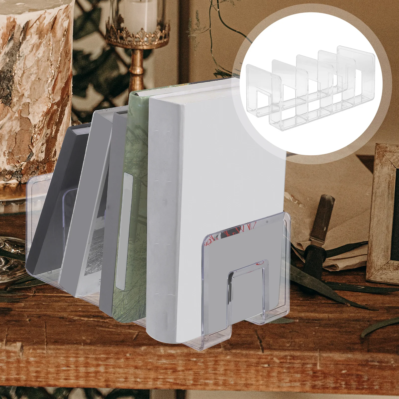 

File Storage Rack Desktop Bookshelf Organizer Upright Stand Holder Vertical Plastic for Office