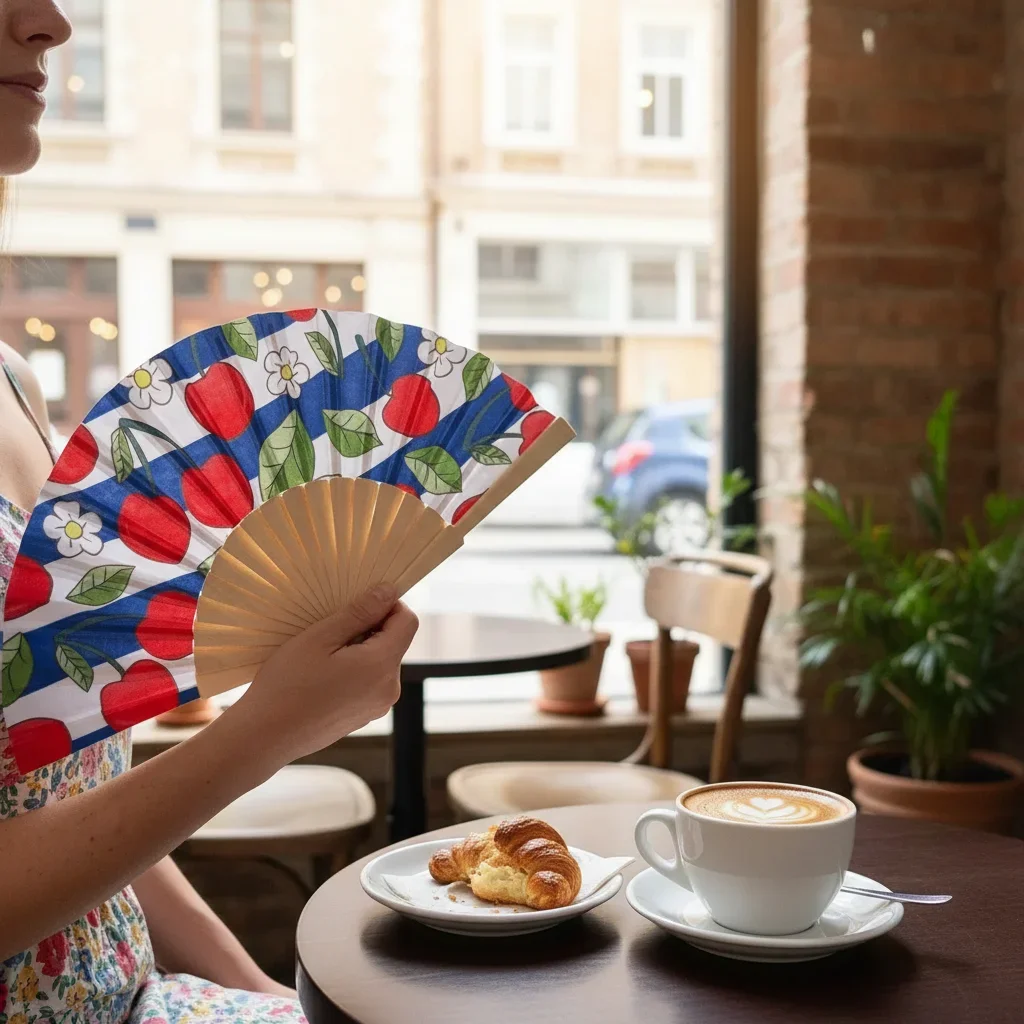 Summer Portable Lemon Print Folding Hand Fan Wooden Handle Lightweight Chinese Style Fan for Wedding Party Photography