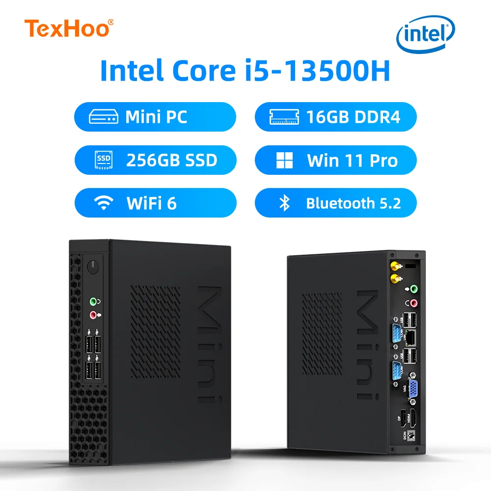 TexHoo Mini PC Máy Tính Chơi Game Intel Core I7 I5 12500H Bộ Vi Xử Lý AMD Video Cards-4G ITX Windows 11 Pro 10 hệ Thống Linux Đơn Vị Wifi