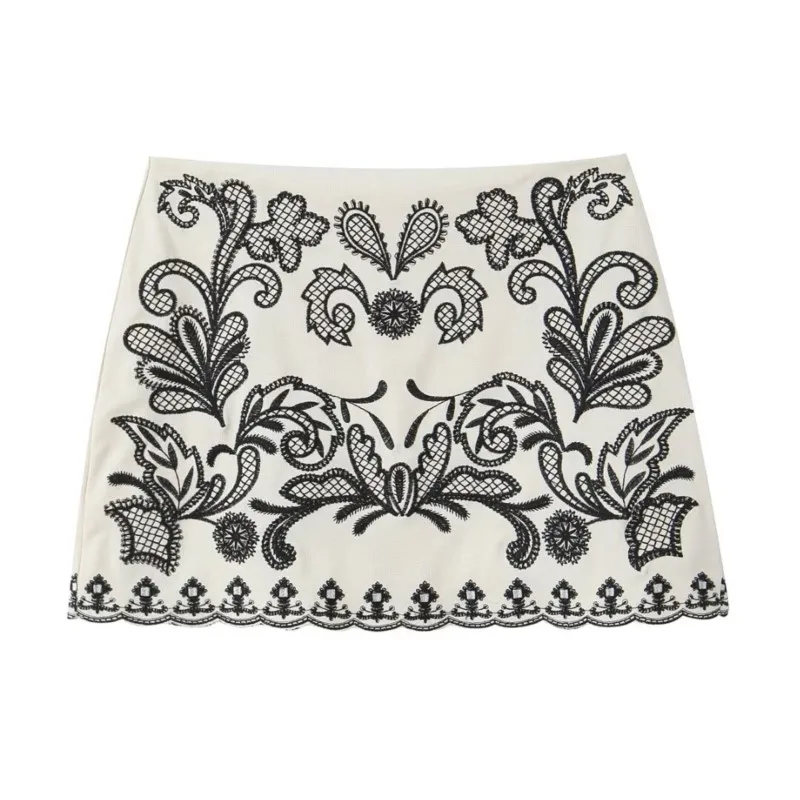 

Embroidered mini skirt For Women With Streetwear Sexy American Retro Style Low waisted Elastic Waist pants