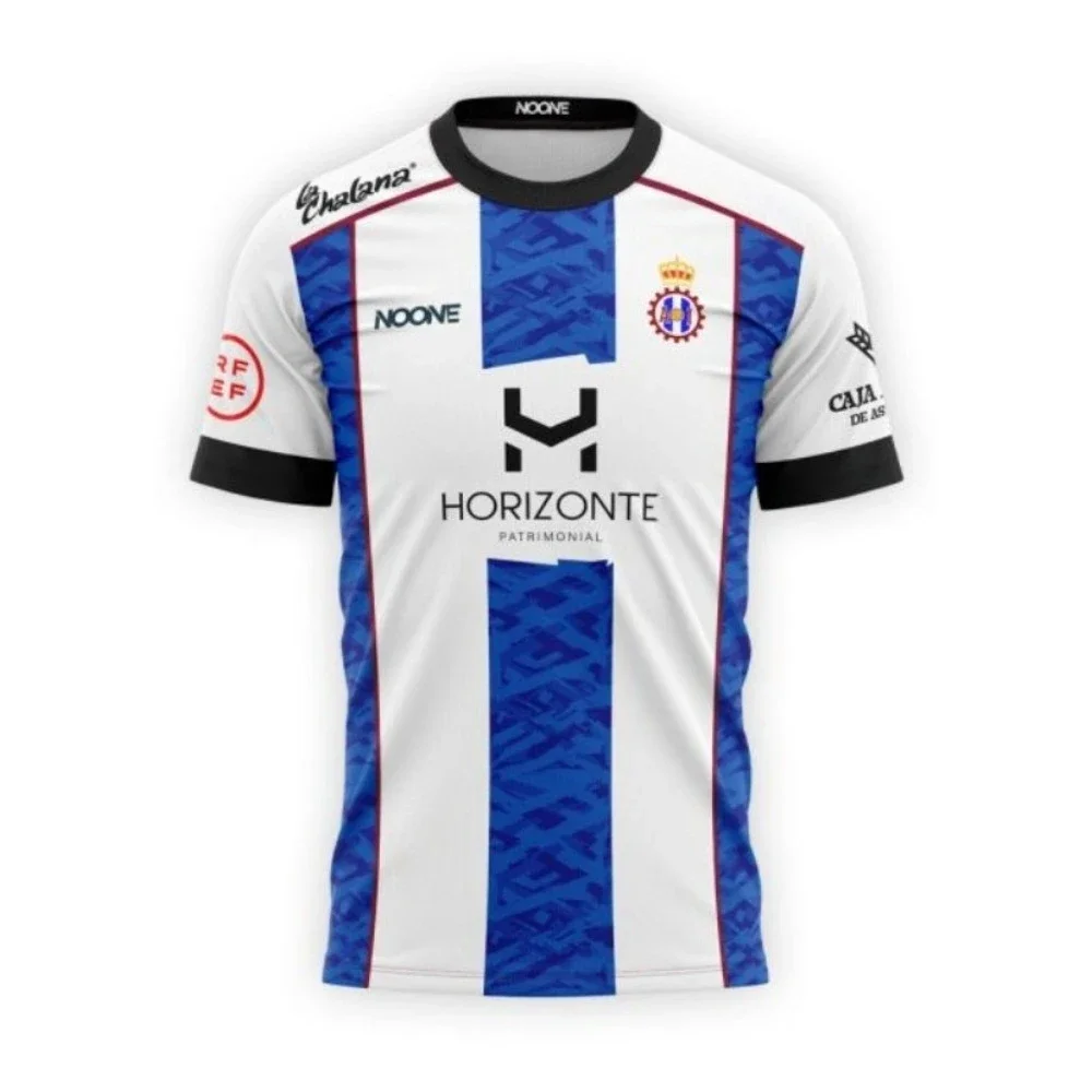 Soccer Jersey - White with Blue Stripes and Pattern 