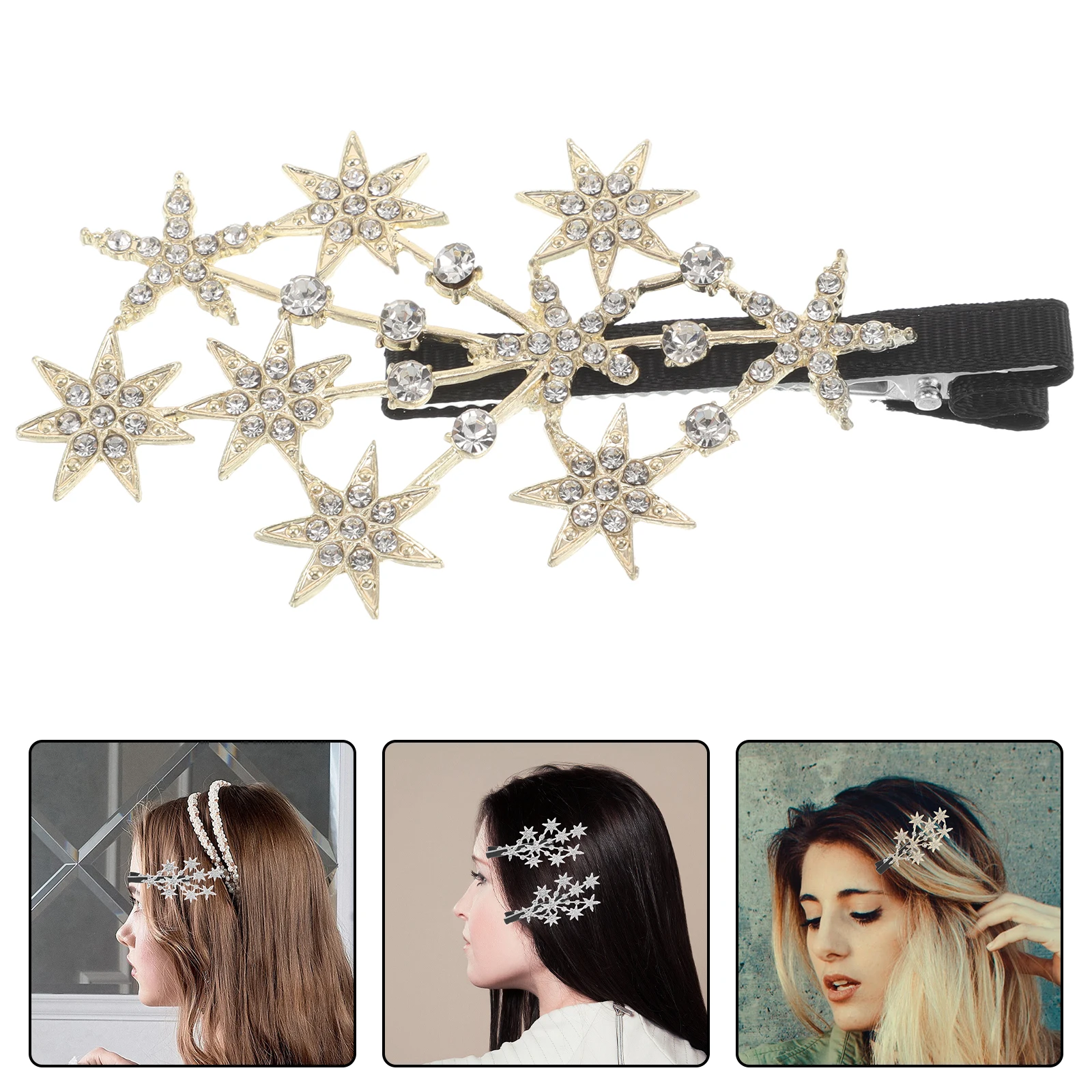 

2pcs Star Rhinestone Hair Clips Korean Design Sparkling Duckbill Clips Bangs Hairstyle Women'S Barrettes Fine Hair Party Wedding