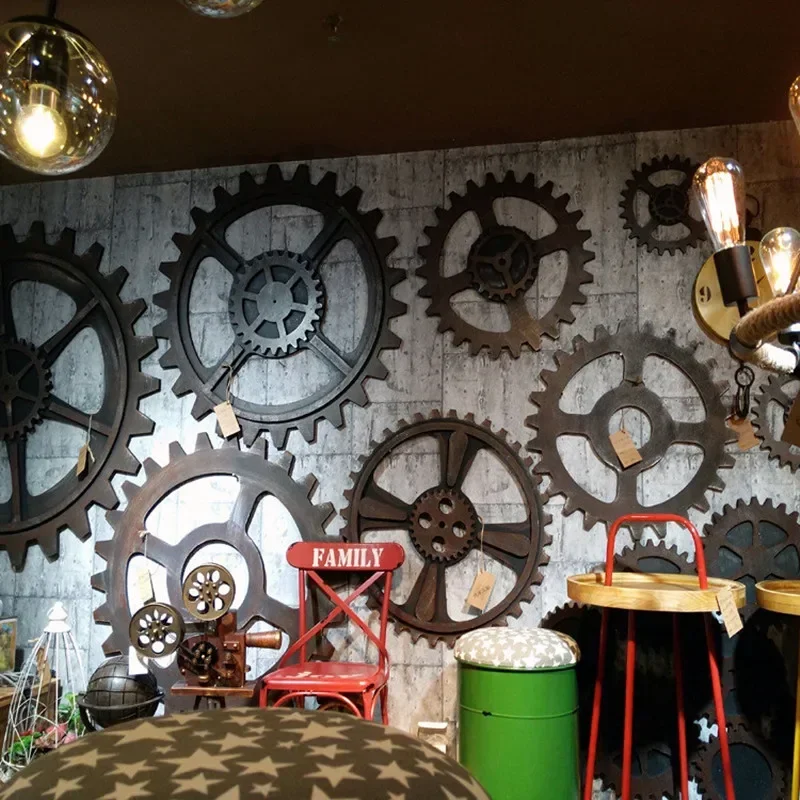 Retro Wooden Mechanical Gear Wall Decoration Crafts Accessories Living Room Dinning Room Bar Background Pendant Wall Decor