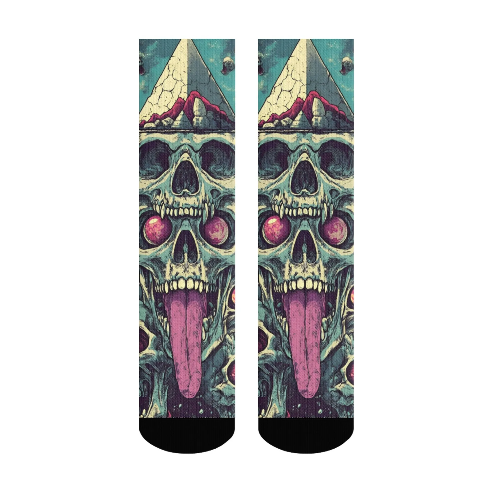 Retro Pyramid Fang Skull Art Socks Soft Comfortable Skin-friendly Men's Socks Outdoor Sports Fitness Fun Party Gothic Crew Socks