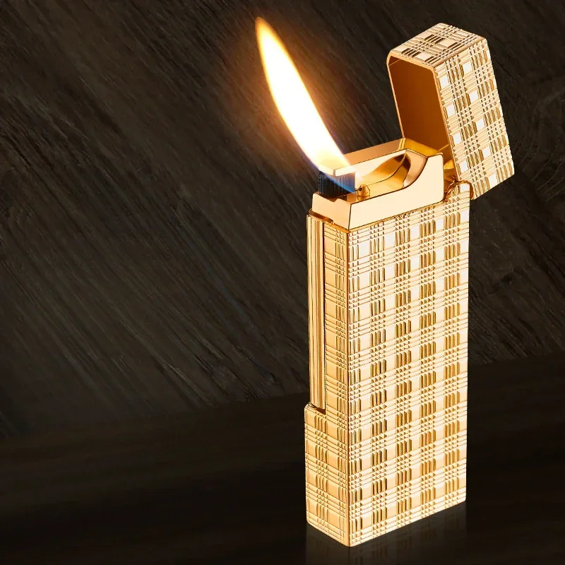 Classic Grinding Wheel Gas Lighter with Exquisite Carvings, Open Flame Inflatable Lighter, Gift for Business Men