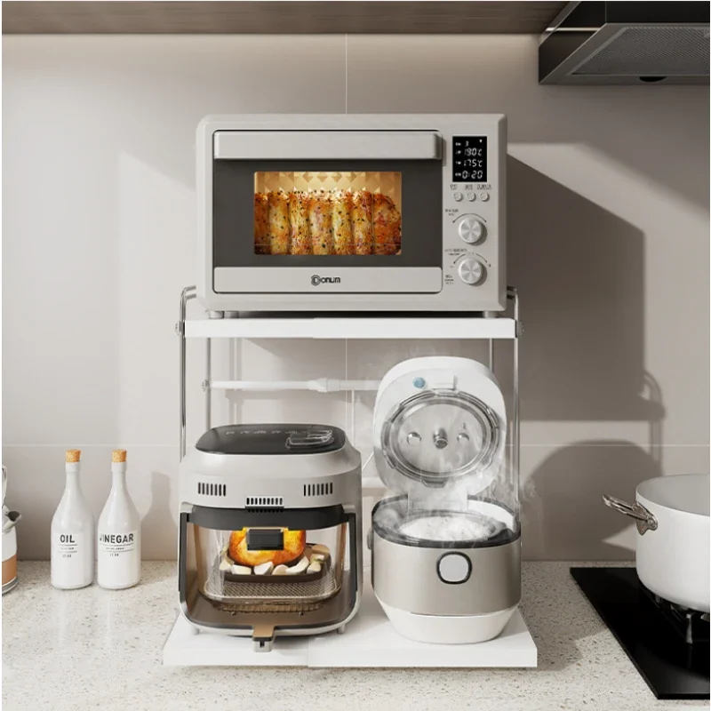 Pull-Out Microwave Organizer Countertop Appliance Storage Rack Multi-Functional Oven Toaster Stand Space Saving Kitchen Shelf