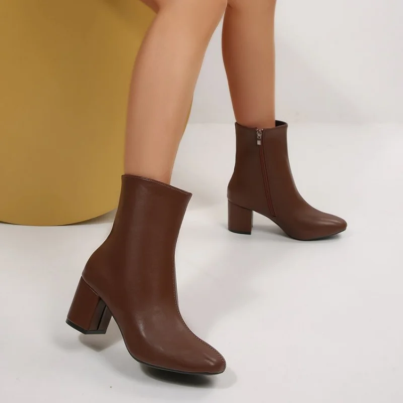 أحذية الموضة كعب مكتنزPUSide سحاب كعب عالٍ (6-8 سم) أحذية بلون واحد