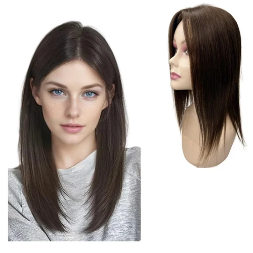 Adorno de cabello humano con Base de seda de 12x13cm para mujer, parte superior del cuero cabelludo Natural, Clip de pelo europeo liso en peluca, parte libre Remy