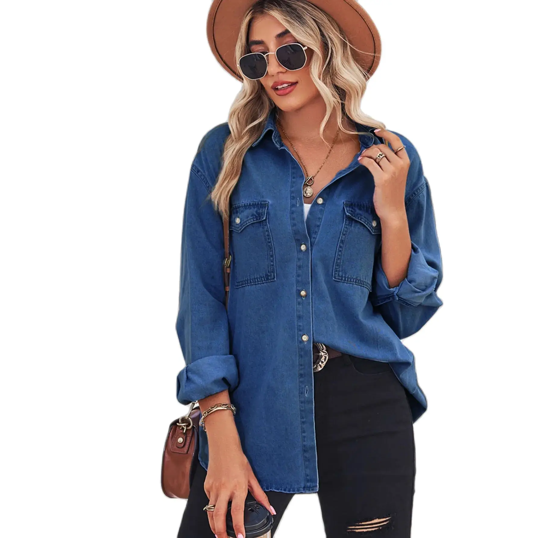 2023 Autumn New Women's Long Sleeve Denim Shirt Fashion Slim Fit Versatile Thin Jeans Coat Casual Ladies Clothing S-XL