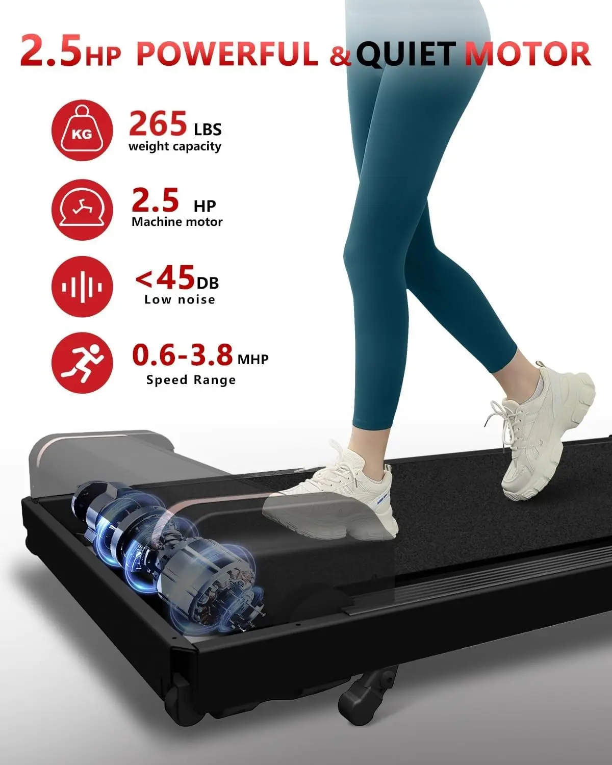 Treadmill with Incline,Under Desk Treadmill 2.5 HP,Portable Walking Pad 2 in 1 for Walking and Jogging, Under Desk