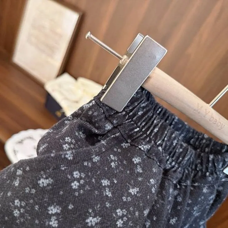 Baby Girl Workwear Cotton Casual Pants, Baby Spring and Autumn Clothing 2026 New Item, Girls' Retro Floral Wide Leg Pants