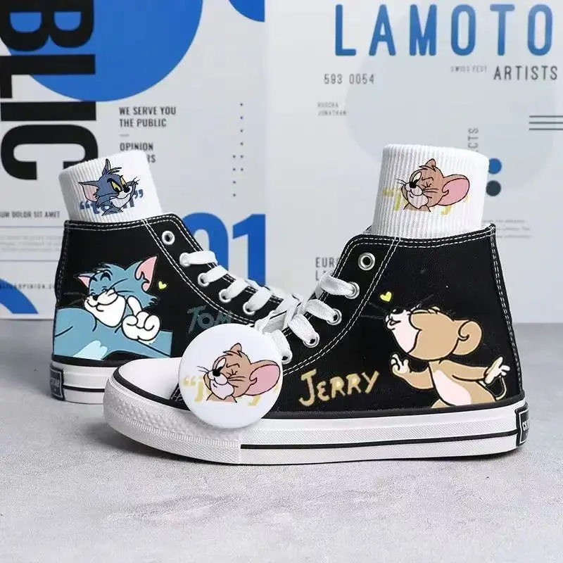 

r‌eal pictures 2025 new autumn winter cat and mouse plus big size cartoon white black women girls board shoes man Casual Shoes