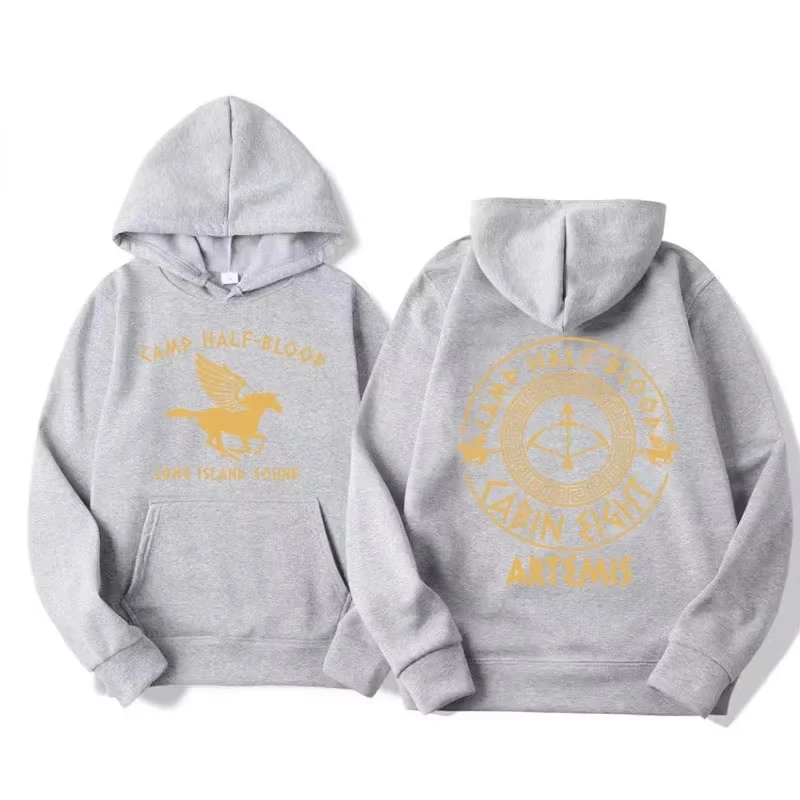 2025 Otoño e Invierno Percy Jackson Sudadera con capucha gráfica de doble cara Camp Half Blood Heroes of Olympus Sudadera con capucha Ropa Vintage