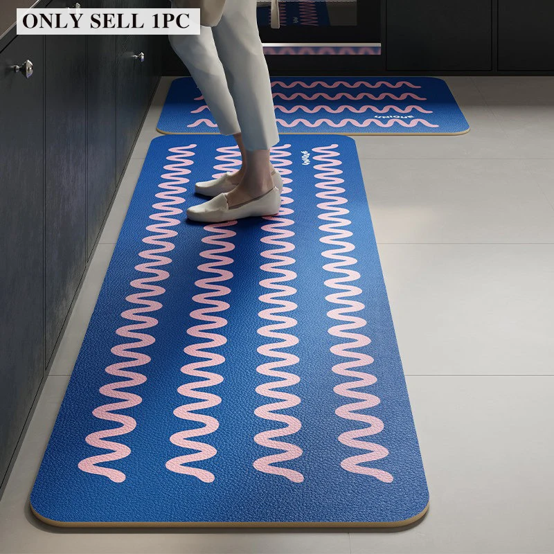 PVC Kitchen Floor Mat Waterproof Oil-proof Non-slip Leather Foot Mats Dopamine Striped Rug Long Size Home Decor Carpet Alfombra