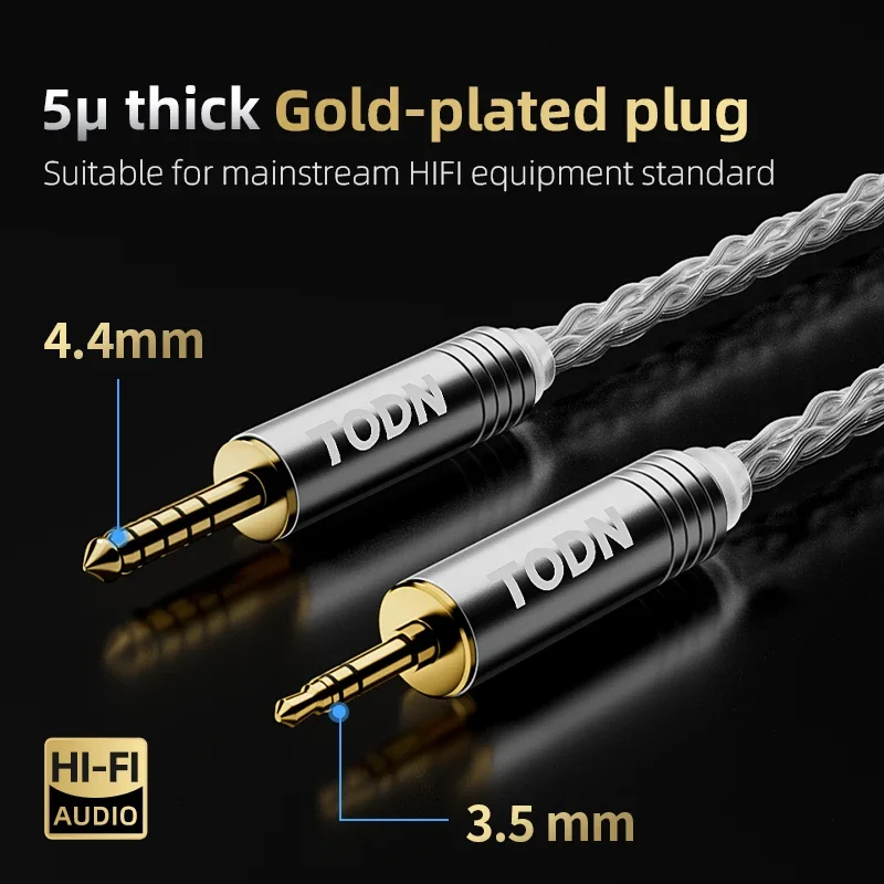 TODN  HiFi Audio earphone wire 8 Core Silver Plated OCC iem Cable MMCX 2Pin 4.4mm 3.5mm aux jack for Carat Tangzu Fudu HOLA Zero