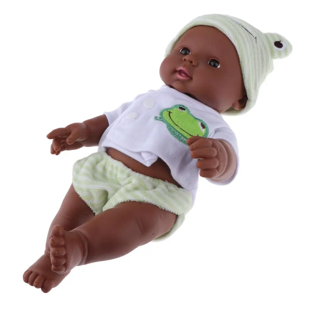 Lifelike Baby Doll Black Skin Realistic Vinyl Newborn Toy Simulation Doll for Learning Parent Education