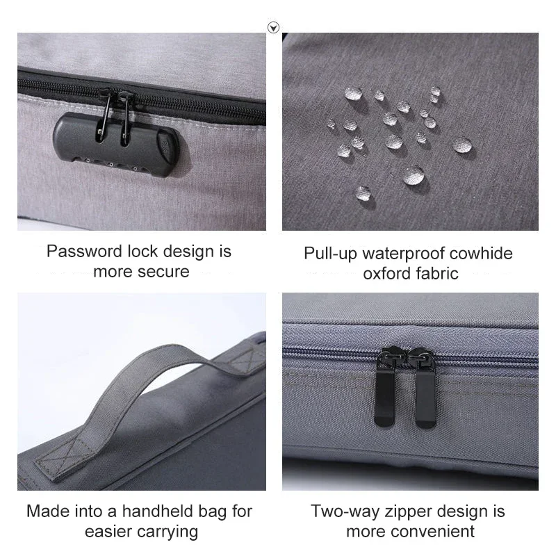 Document Bag with Lock 3-Layer File Organizer Case with Water-Resistant Zipper Certificate Storage Safe Bag Portable Travel Home