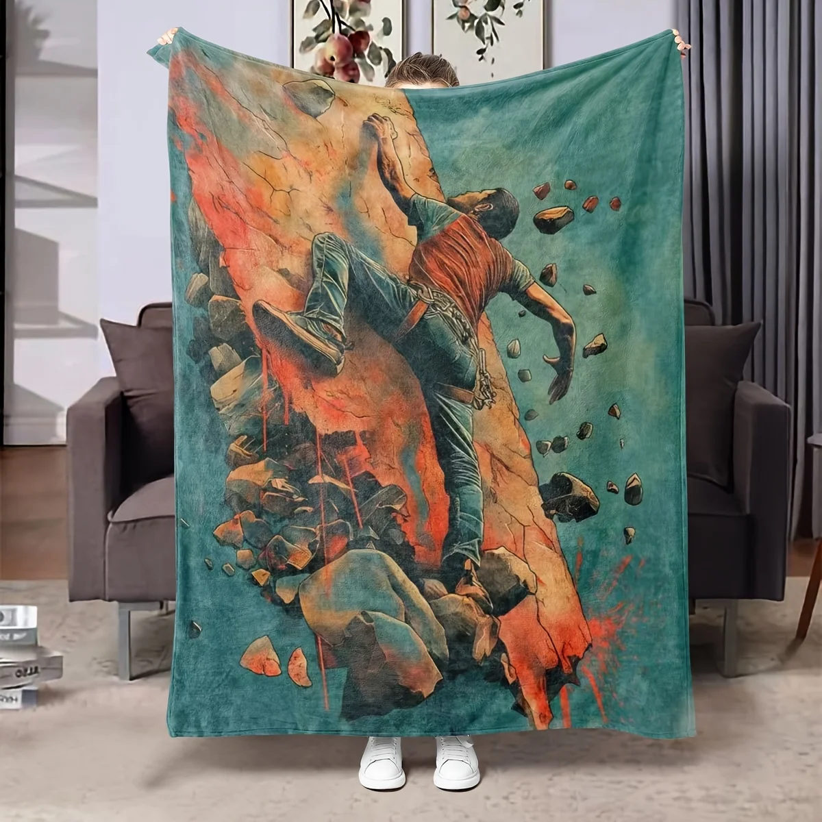 Comfortable Choice for Rock Climbing Enthusiasts: Soft Plush Blanket with Unique Rock Climbing Pattern - Perfect Gift for Both