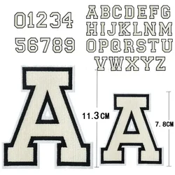 11.3cm Embroidered White Letters Iron On Patch Jersey Number Figures Applique Alphabet Uniform Sticker Clothing Sew Name Badge