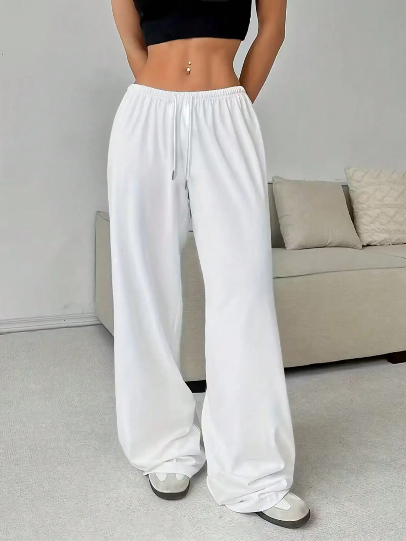 2026 Damen Casual Ganzjahres-Laufhose - Bequeme, lockere, einfarbige Hose mit Kordelzug und elastischem Bund, weites Bein – Detail 10