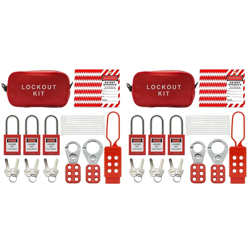 

2Set Lockout Tagout Kit -Lockout Tagout Tag, Nylon Tie, Nylon Storage Bag, Redsafety Padlock, (Red Kit)