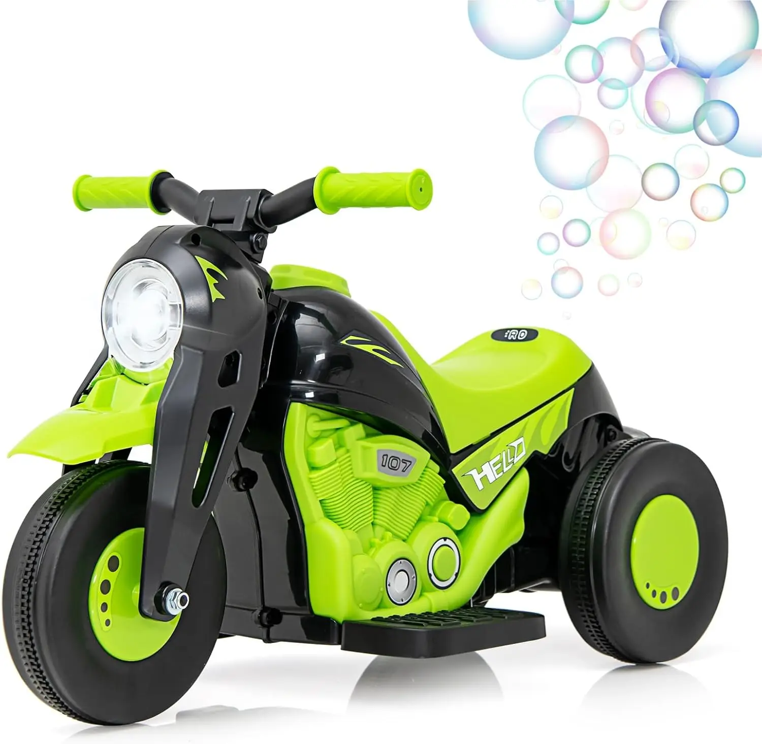 Kindermotorfiets, 6V elektrische rit op auto met automatische bellenfunctie, voetpedaal, koplamp, muziek, 3 anti-skip wielen voertuig