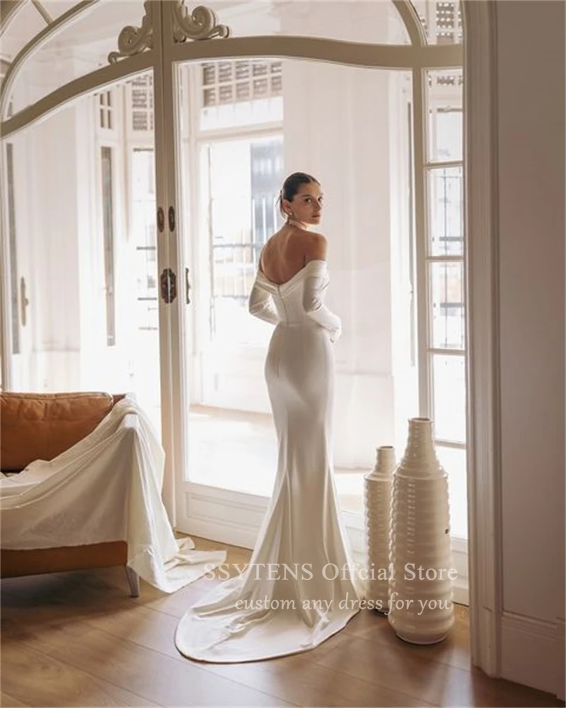 Modern White Mermaid Wedding Dresses Formal Off The Shoulder Long Sleeve Bridal Dress Boho Beach Wedding Prom Gowns Custom Size