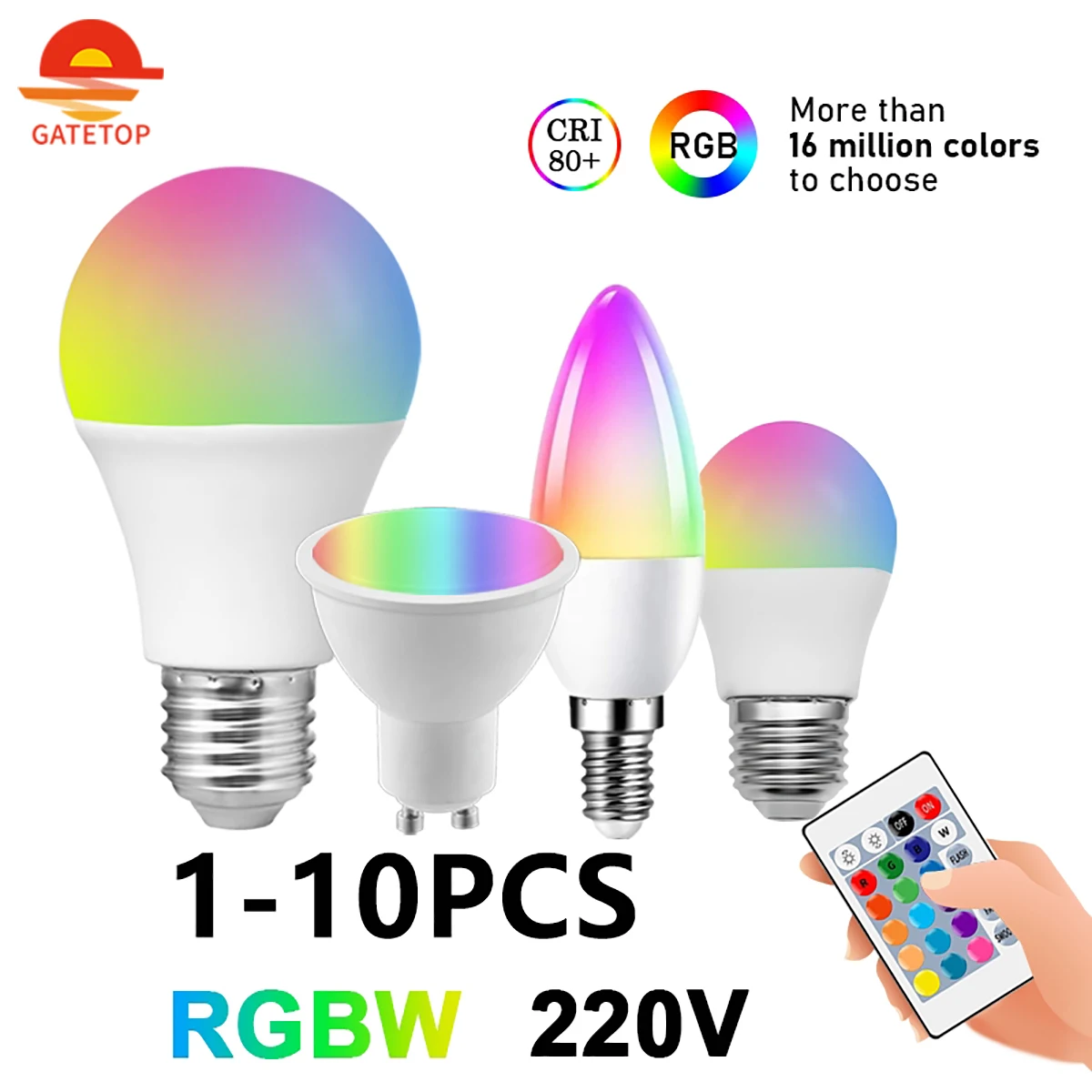 Bombilla LED RGB para decoración del hogar, lámpara inteligente con Control remoto IR, 1-10P, E27, E14, GU10, B22, AC120, AC220V, 6W, 10W, RGBW