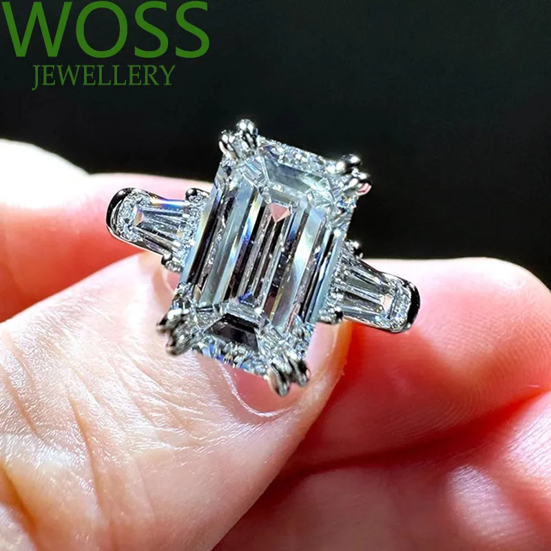 

2 3 5 6 8 10 Carat Real Solid 18K White Gold Ring Emerald shape DVVS1 moissanite Diamonds Women Wedding Party Engagement Ring