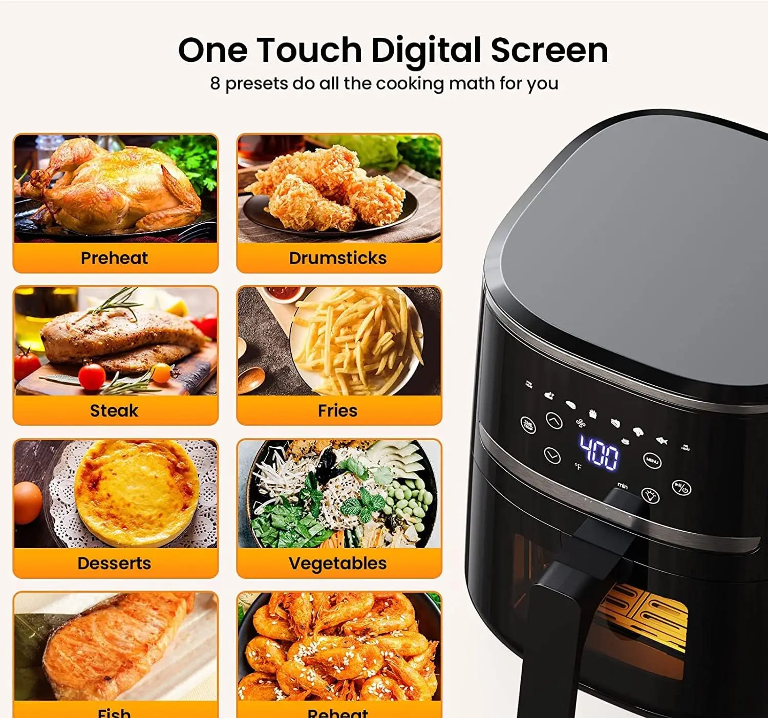 Forno per friggitrice ad aria Adoolla 5 Qt grande Touch Screen senza olio 1500W Mini forno combinato con 7 accessori, controlli digitali One-Touch, No